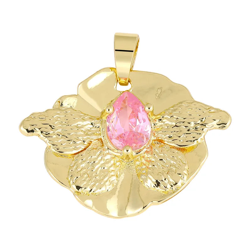 1 Piece 18.5*13.3MM Copper Zircon Geometric Heart Shape Flower Polished Pendant Jewelry Accessories