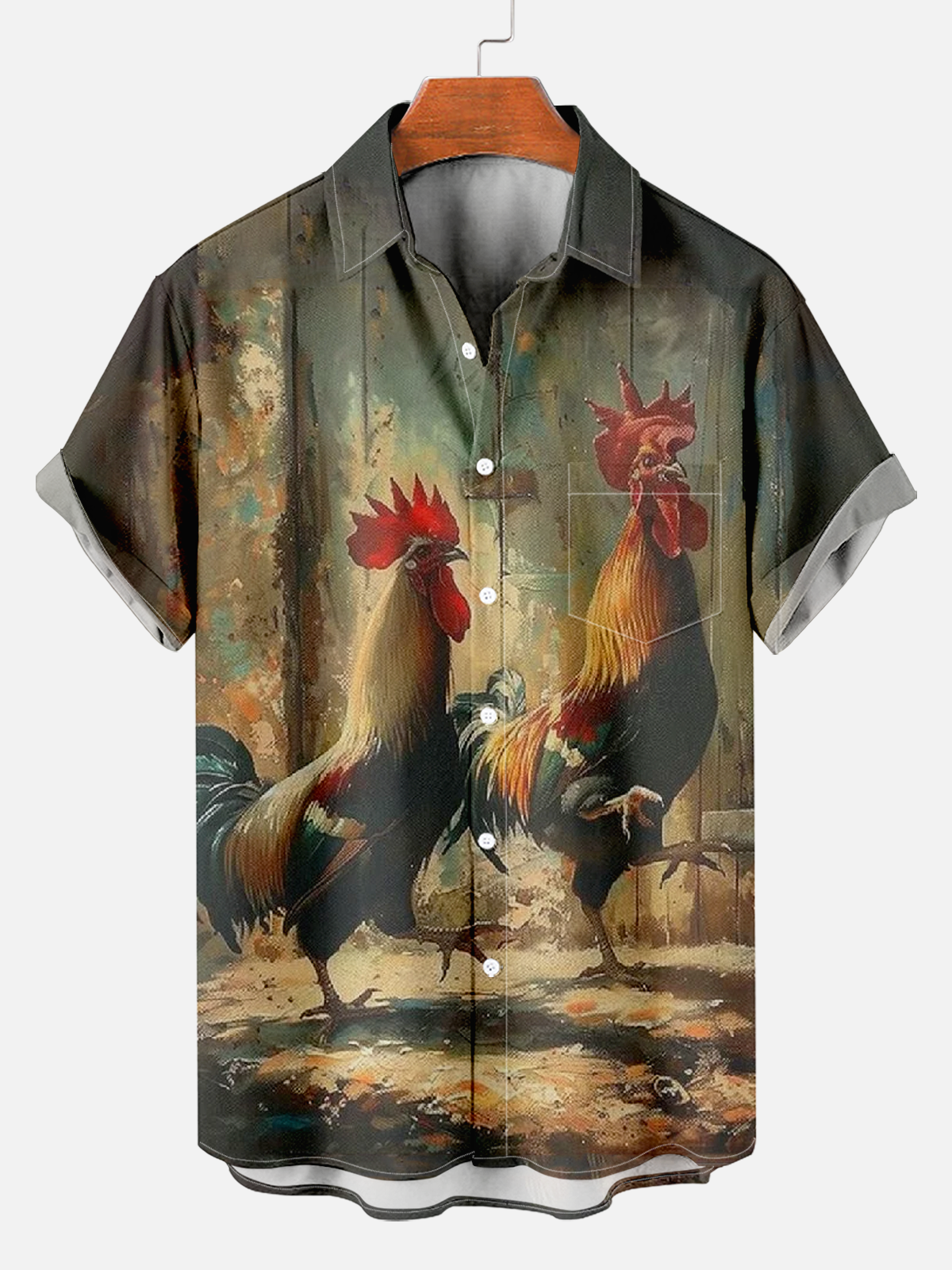 Men's Vintage Rooster Print Shirt PLUSCLOTHESMAN