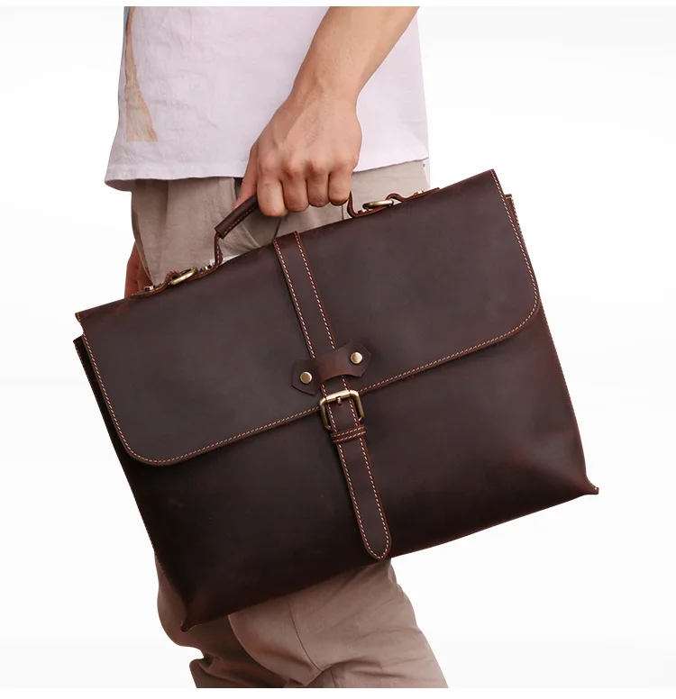 Rustic distressed leather crossbody bag , slim leather computer laptop bag for men , brown leather shoulder messenger bag