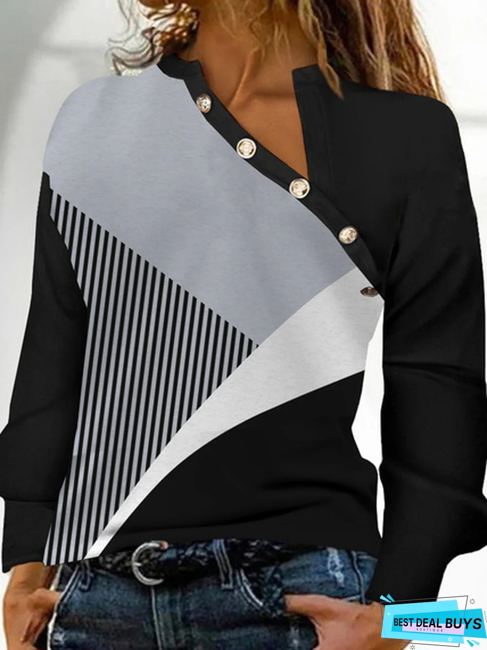 Loose Casual Long sleeve V neck T-Shirt