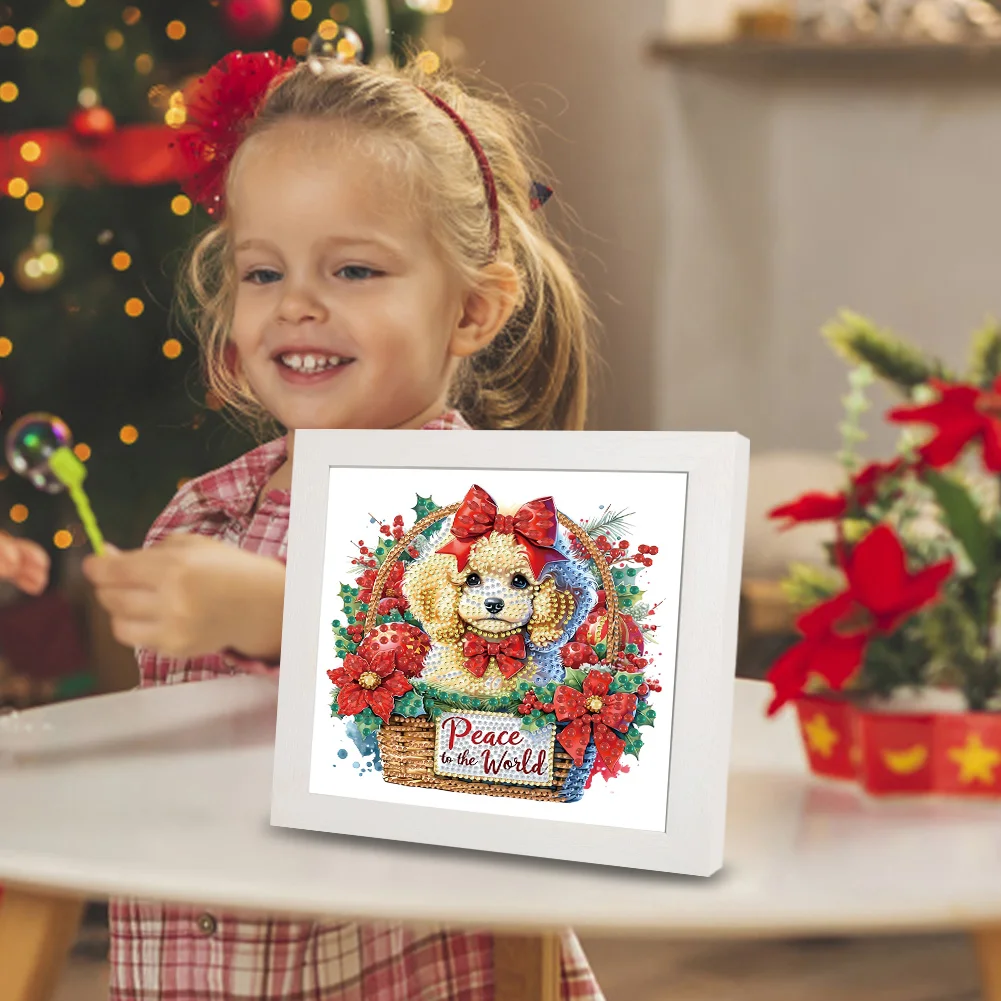 5D DIY Partial Special Shaped Drill Diamond Painting Xmas Poodle 22.8x22.8cm【With Frame】