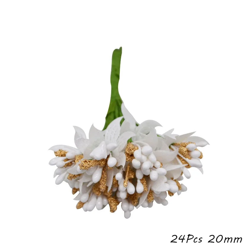 Gold Artificial Flower Cherry Stamen Berries Flower Wreath Decorative Cake Gift Box Wedding Decor Christmas Decoration for Home