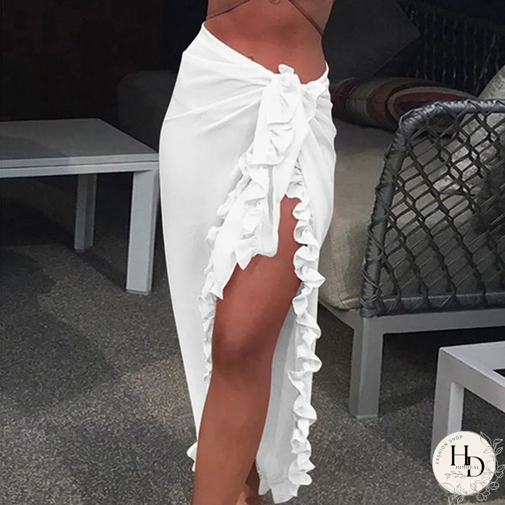 Women Fashion Summer Beach Ruffles Bikini Cover Up Chiffon Wrap Skirts
