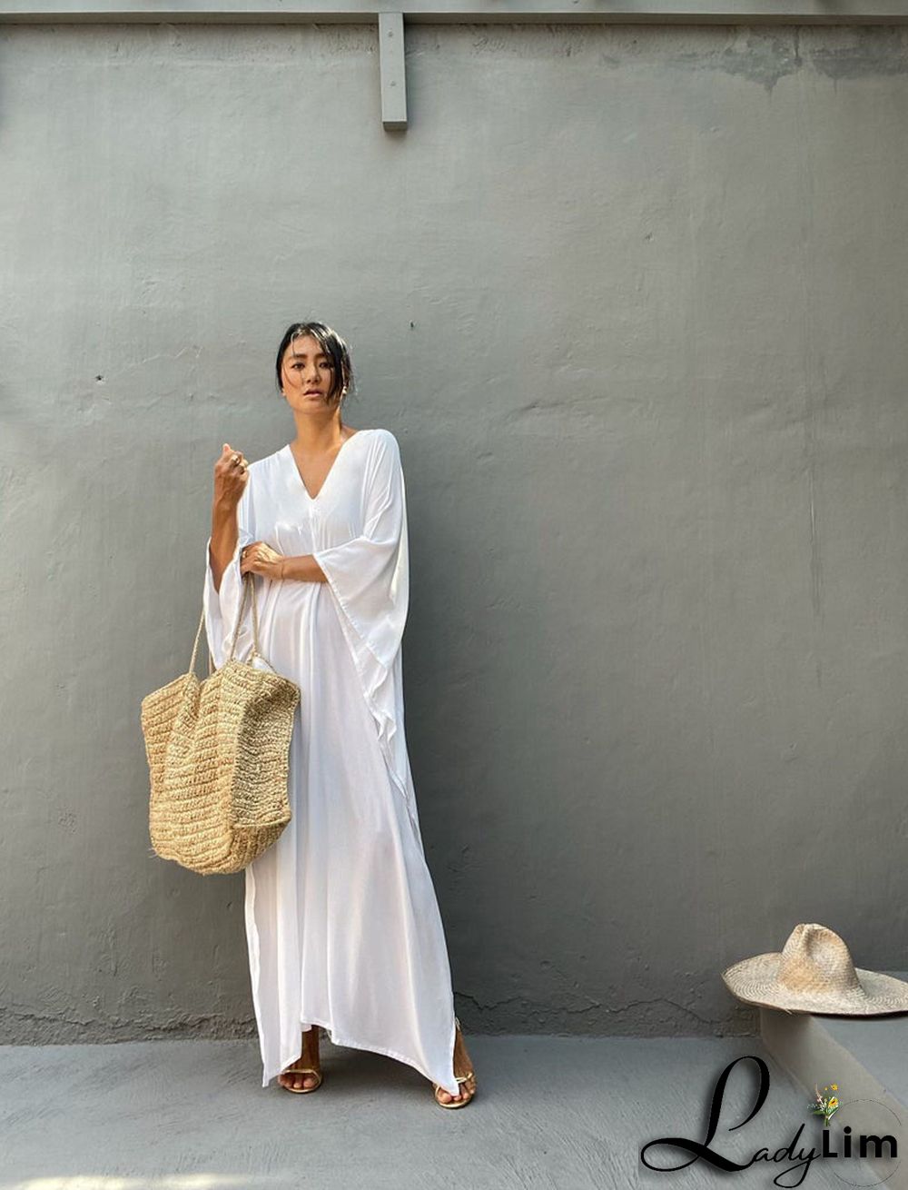 V Neck Solid Color Beach Cover Up