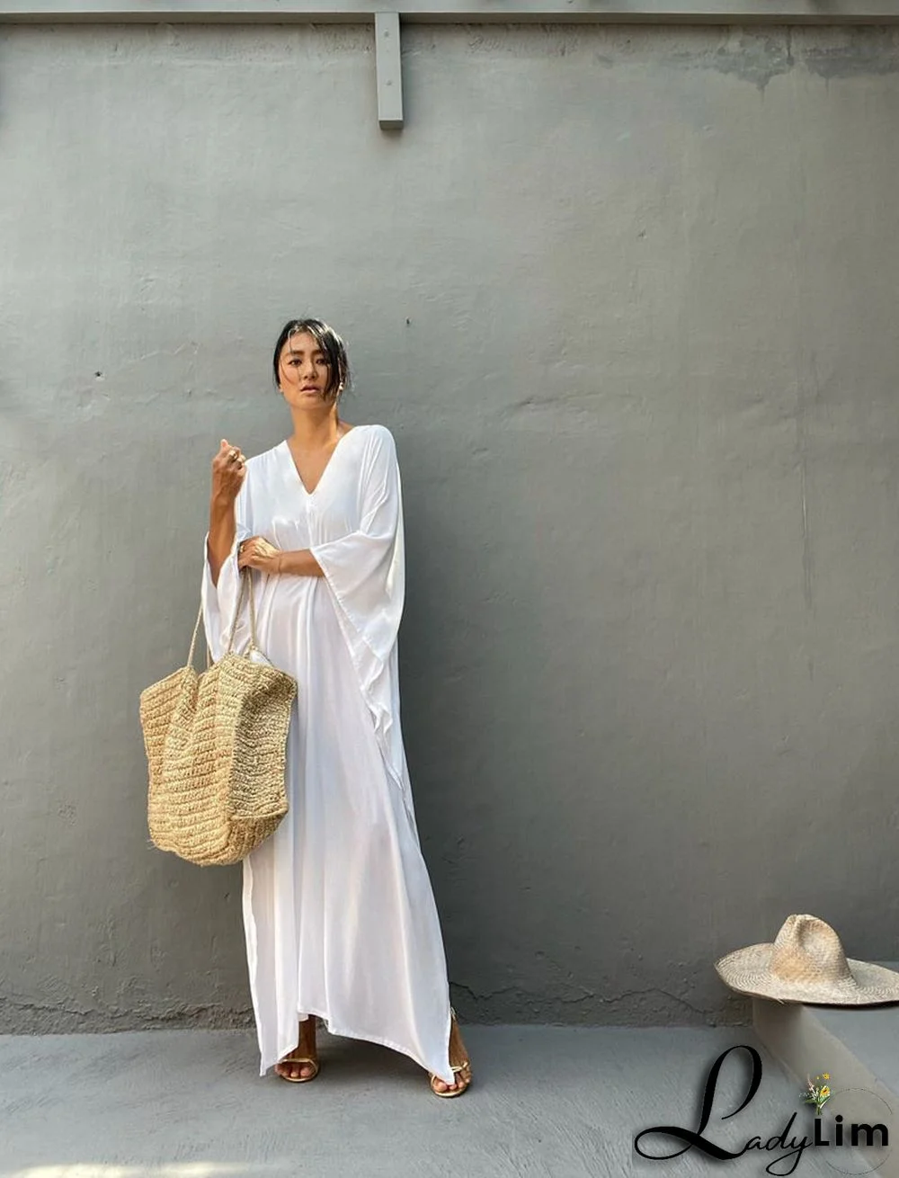 V Neck Solid Color Beach Cover Up