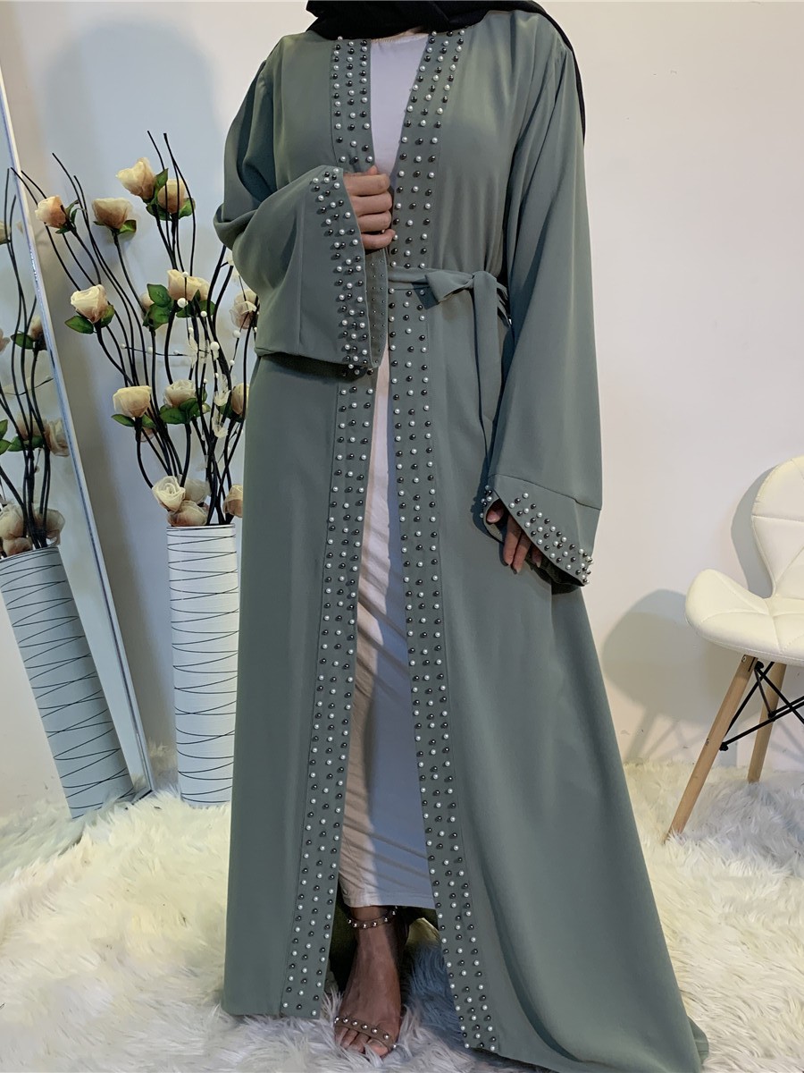 Women's Solid Color with Pearl Beads Long Sleeve Abaya | Oxredo Shop Ramadan Sale
