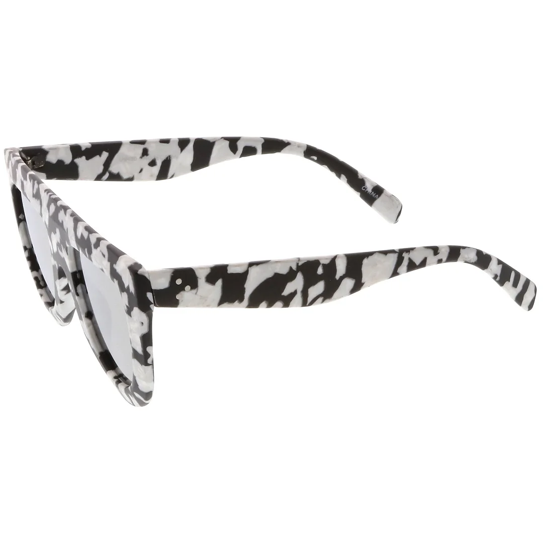Oversize Chunky Matte Marble Print Wide Arms Flat Lens Flat Top glasses 51mm