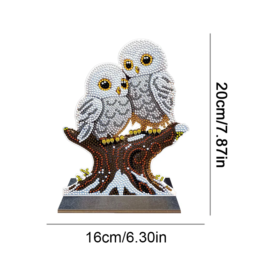 DIY Winter Owl Wooden Single Side Crystal Painting Desktop Kit Diamond Painting Desktop Decor