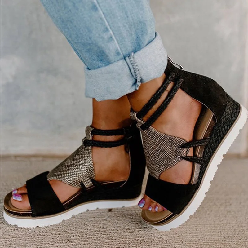 Women Sandals Leopard Wedge Heels Sandals Soft Bottom Platform Sandals For Summer Shoes Women Wedges Chaussure Femme Plus Size