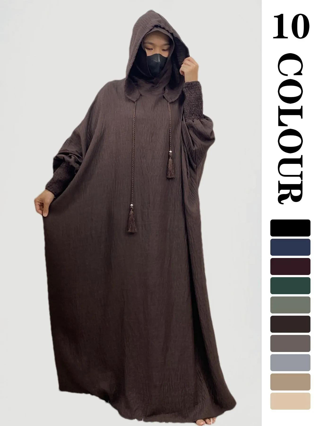Women's Solid Hooded Dress, Casual Long Sleeve Dress for Fall & Winter, Women's Islamic Clothing for Daily Wear, Modesty Muslim Clothing