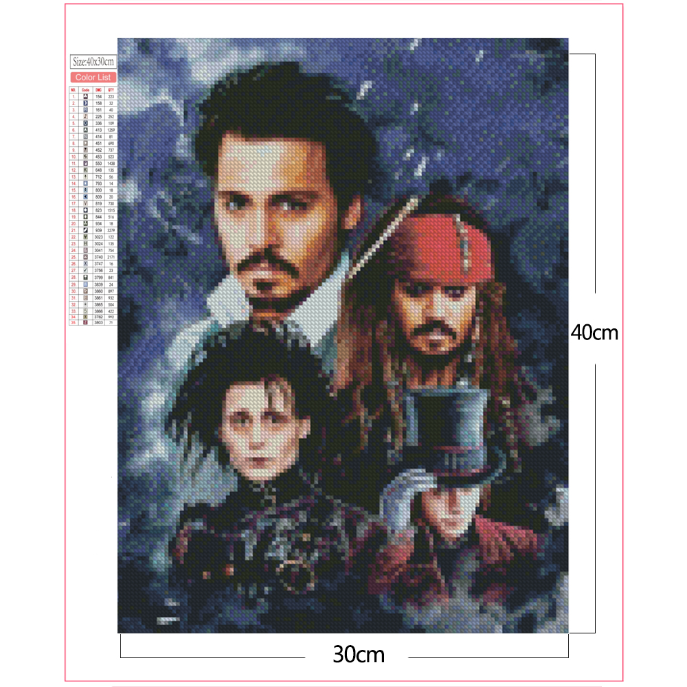 Johnny Depp 30*40cm/50*65cm(picture) velvet canvas full round drill diamond painting with 3 to 12 colors of AB drills