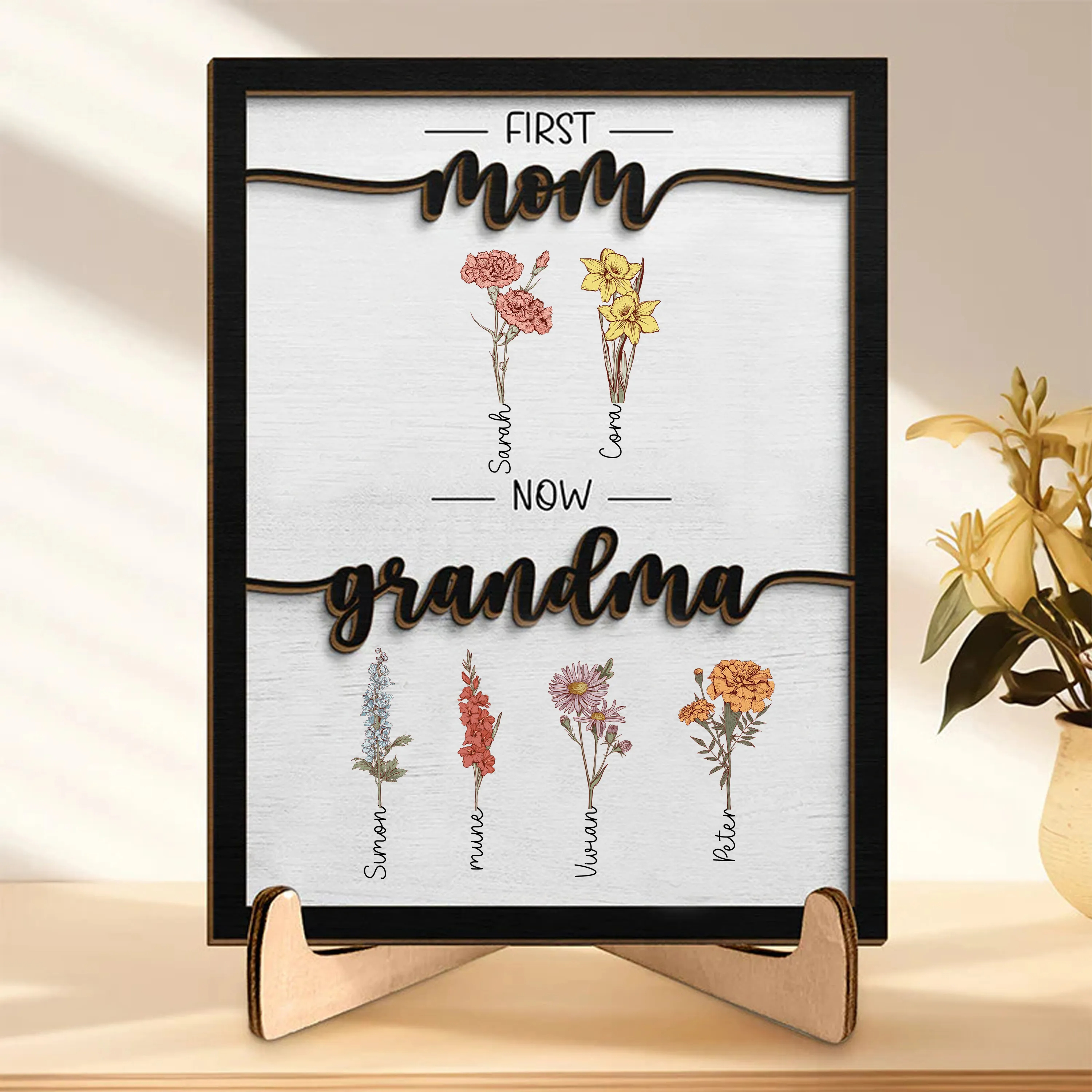Loveyoufancy First Mom Now Grandma - Personalized 2 Layers Wooden Plaque