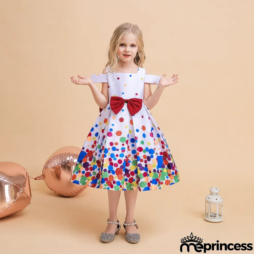 Off Shoulder printed polka dot princess dress Christmas cos clothing children's dress