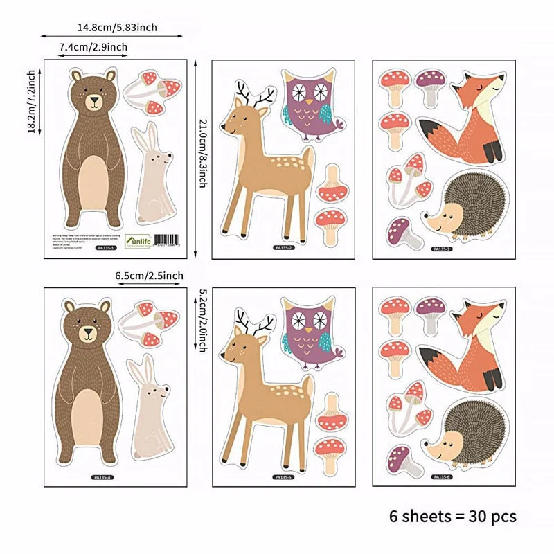 Cartoon Cute Bear Rabbit Wall Stickers For Nursery Baby Room Living Room Hill Trees Wall Decals Mural Home Decoration