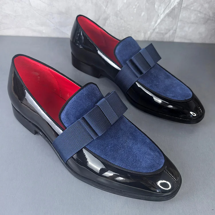 Gentleman's Loafer Shoes  Slip-On Bows Square Toe Patent Leather Prom Party Wedding Red Bottom Shoes VOCOSI VOCOSI