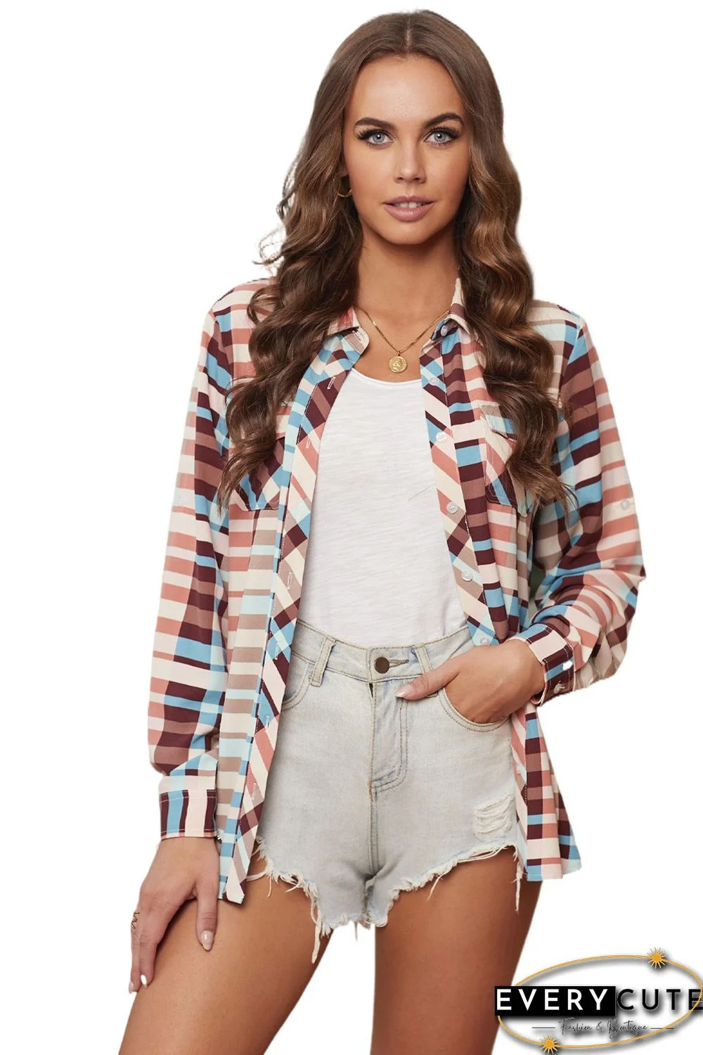 Multi-color Plaid Button Long Sleeve Pocket Shirt