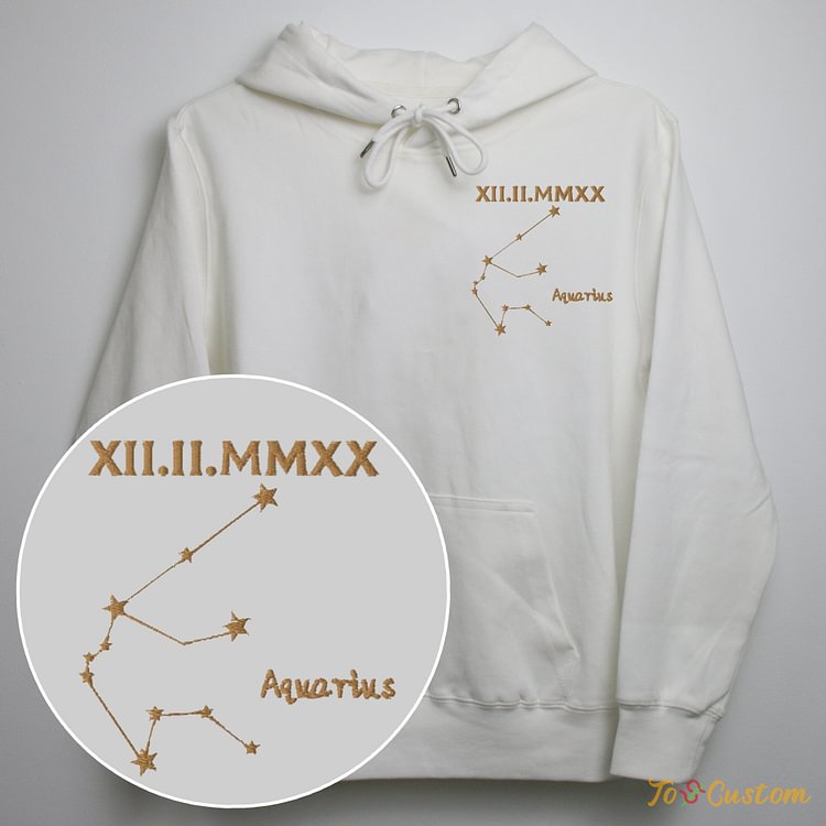 TOSCUSTOM™ Custom Roman Numeral Embroidered Aquarius Sweatshirt​ Zodiac Hoodie