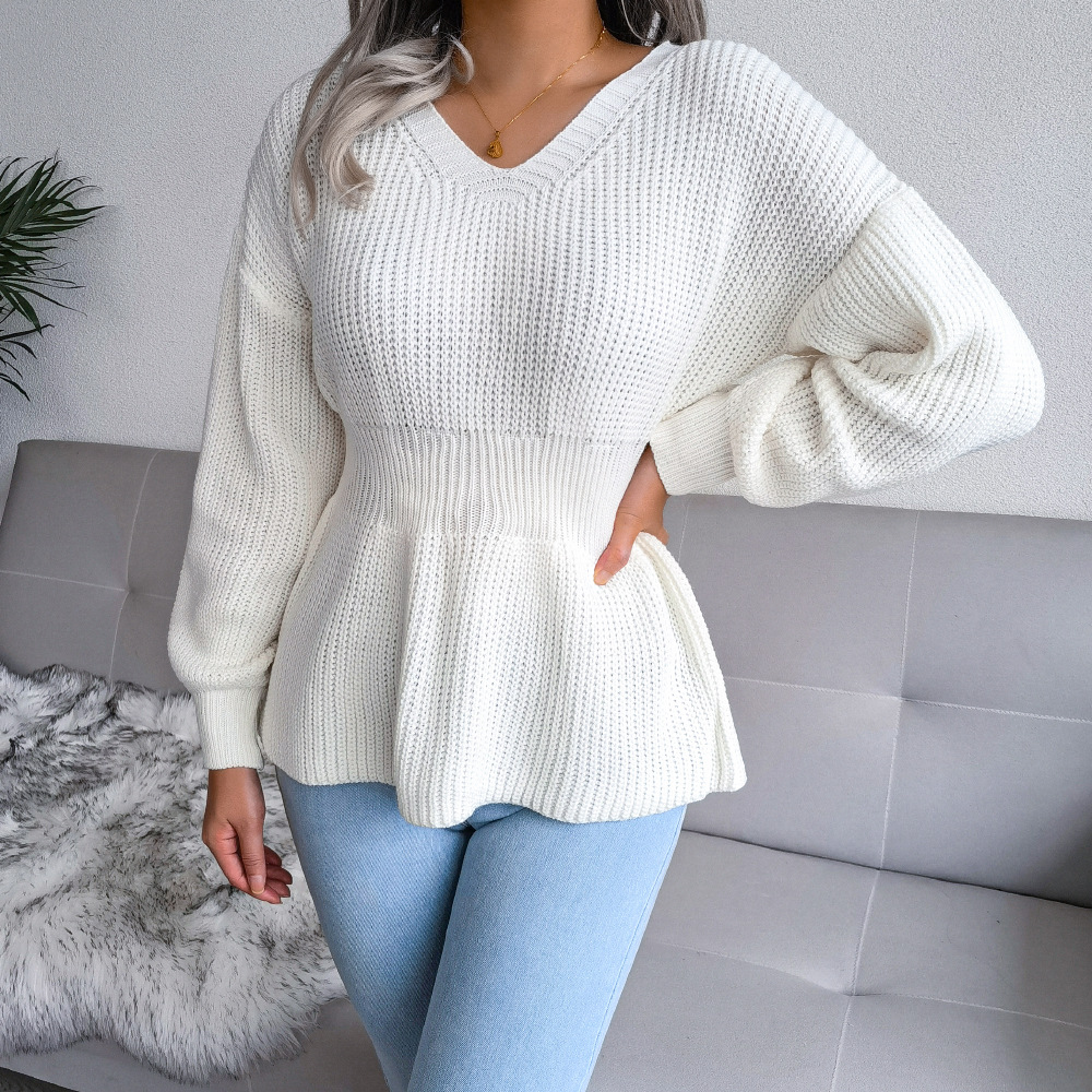  thdmladies Lantern Sleeve Ruffle Knit Sweater thedmladies