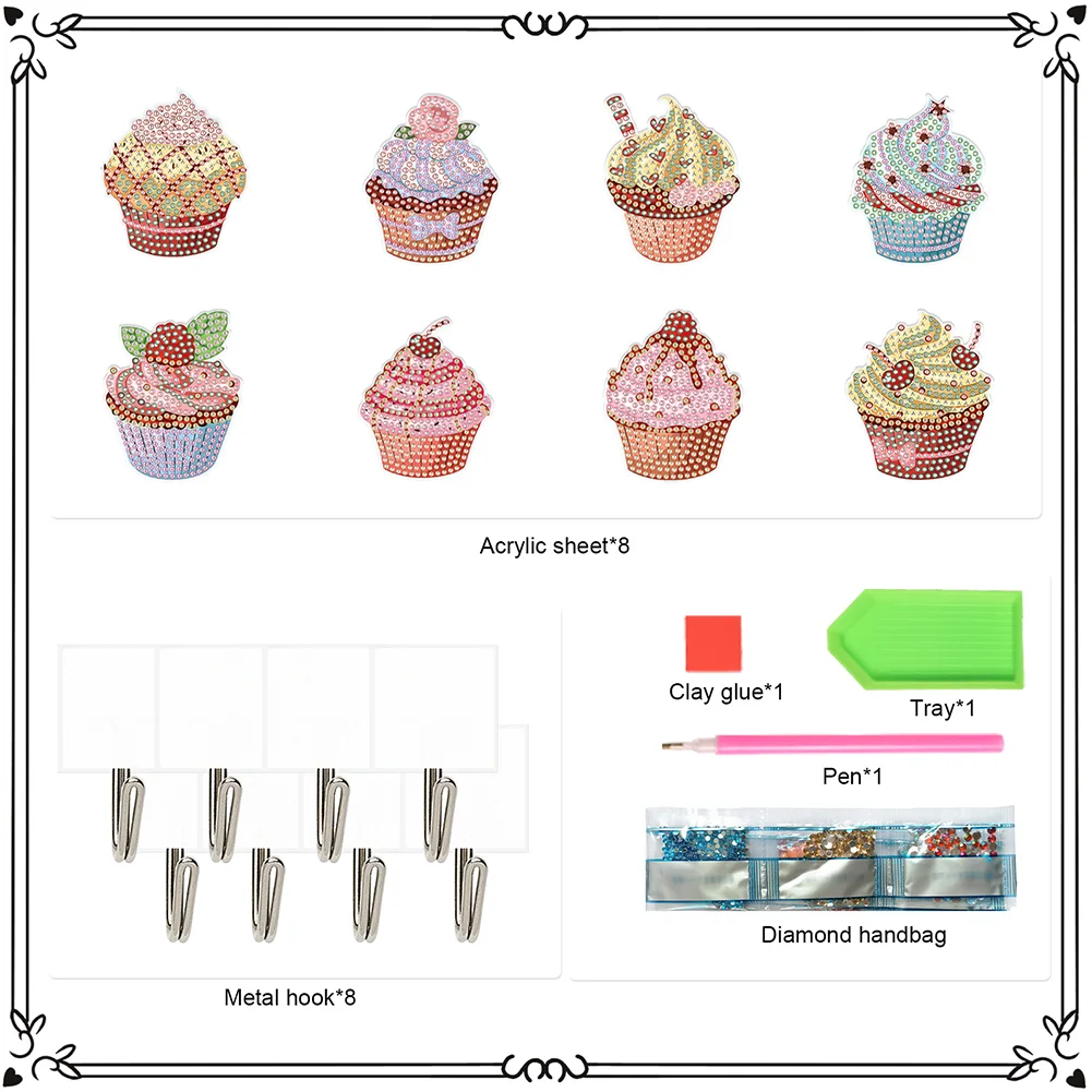 5D DIY 8Pcs Cupcake Diamond Painting Hooks Diamond Art Craft Wall Hooks Home Decor