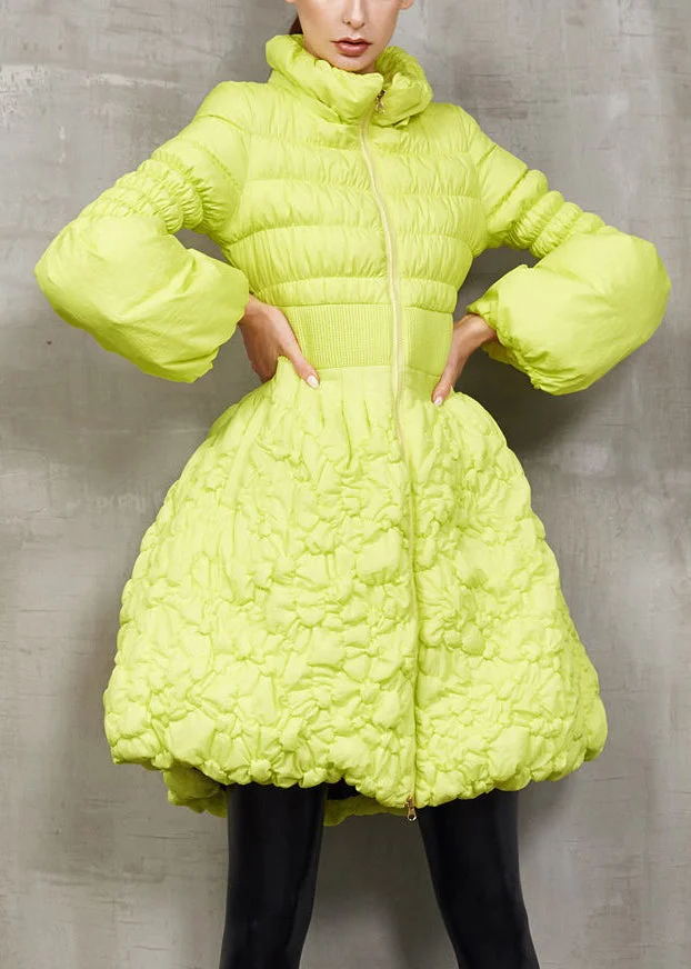 Fluorescent Green Pockets Duck Down Coat Stand Collar Winter