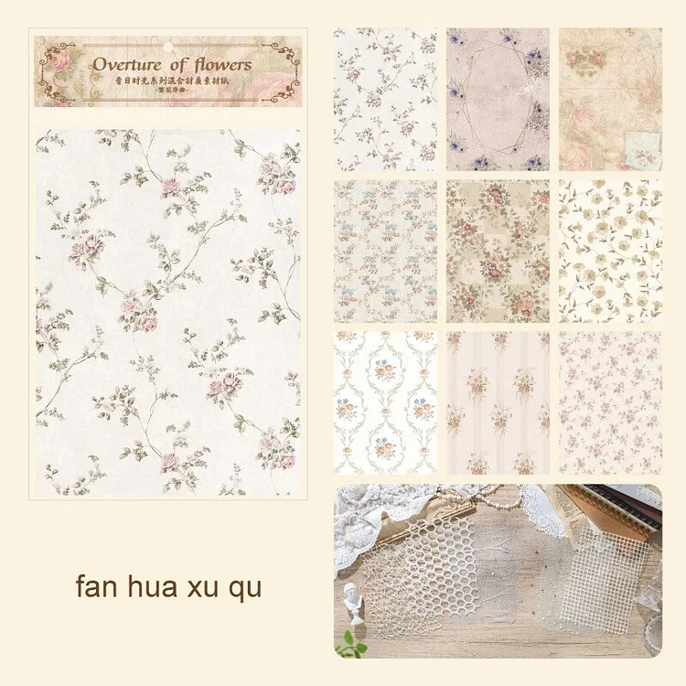 Journalsay 15 Sheets Old Time Series Vintage Lace Flower Material Paper