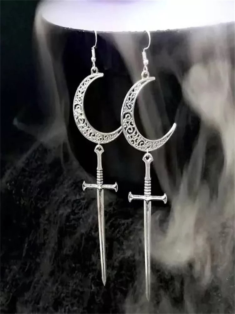 Halloween Vintage Gothic Moon Sword Cutout Earrings
