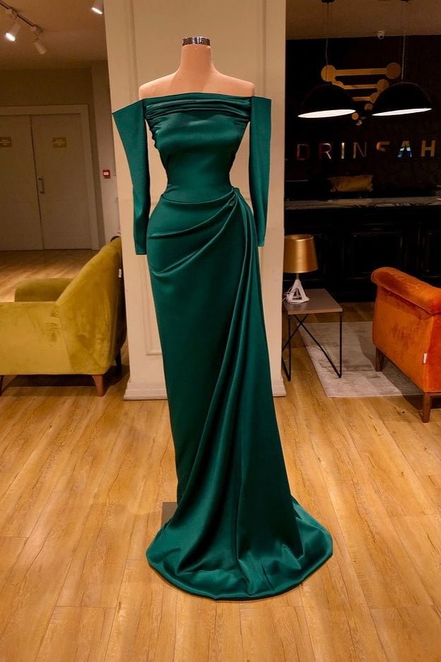Luluslly Dark Green Long Sleeves Prom Dress Mermaid With Ruffles
