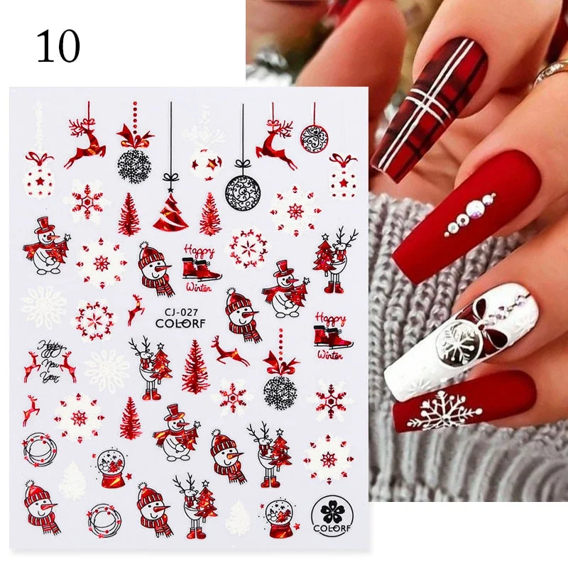 Winter Xmas 3D Nail Sticker Christmas Elk Santa Snowflake Rabbit Cartoon Slider Design Polish Nails Decals Nail Art DIY Decor-Nail Inspo