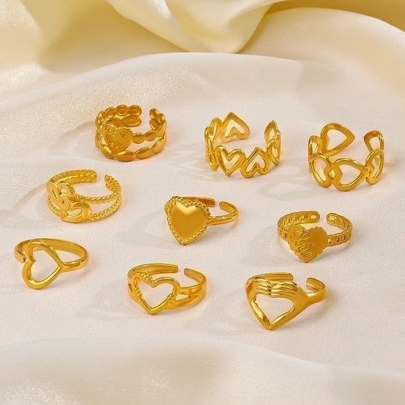 304 Stainless Steel 18K Gold Plated IG Style Plating Heart Shape Open Ring