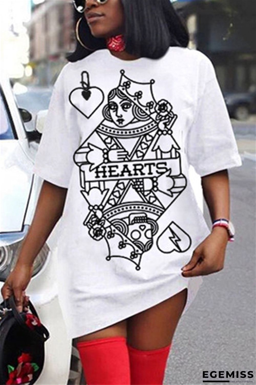 White Fashion adult Ma'am Street Cap Sleeve Half Sleeves O neck Step Skirt skirt Print Dresses | EGEMISS