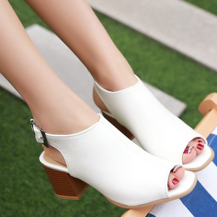 Women's peep toe backstrap block heels sandals
