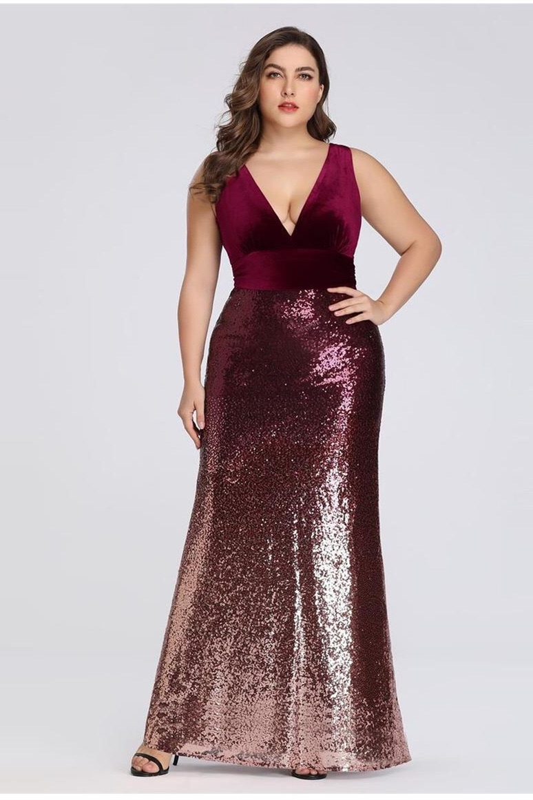 Luluslly Ombre Sequins Velvet Mermaid Plus Size Evening Prom Dress Online