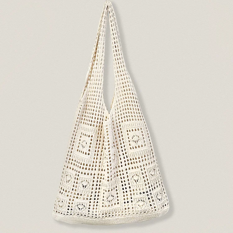 Lulusnow Handmade White Beach Summer Bag Vintage Foldable Handbag for Travel Crochet Shoulder Bag  Minimalist Lifestyle