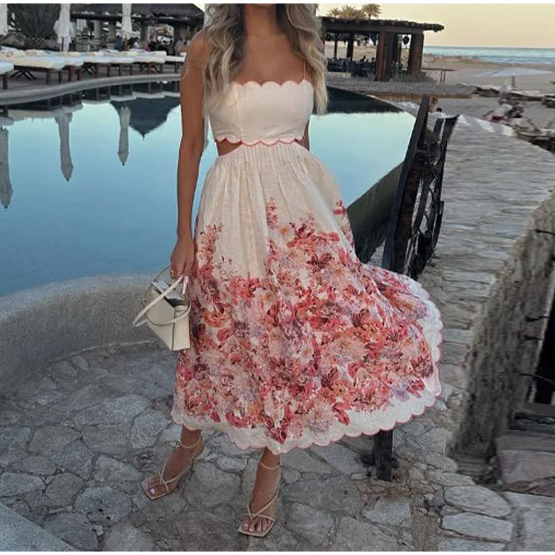 Ueong Ueong Slip Print Dress 2024 Summer Sleeveless Slim Women's Vacation A Dress