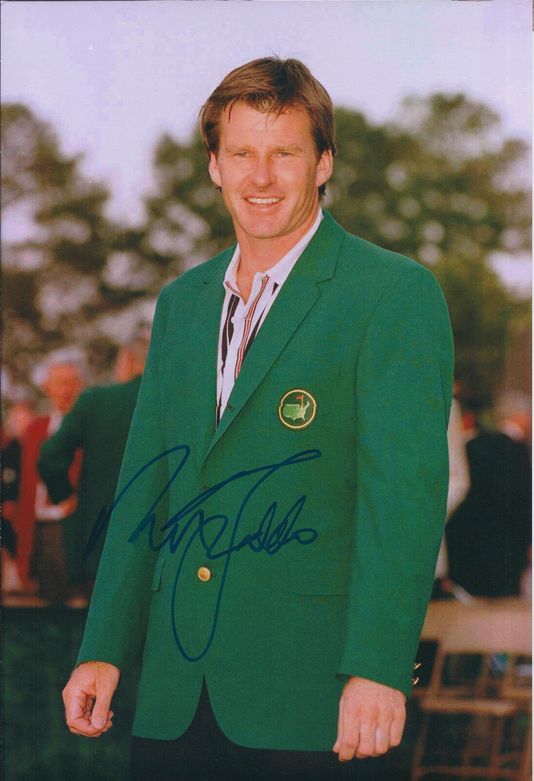 Sir Nick FALDO SIGNED 12x8 Photo Poster painting AFTAL COA Autograph Masters Winner Green Jacket