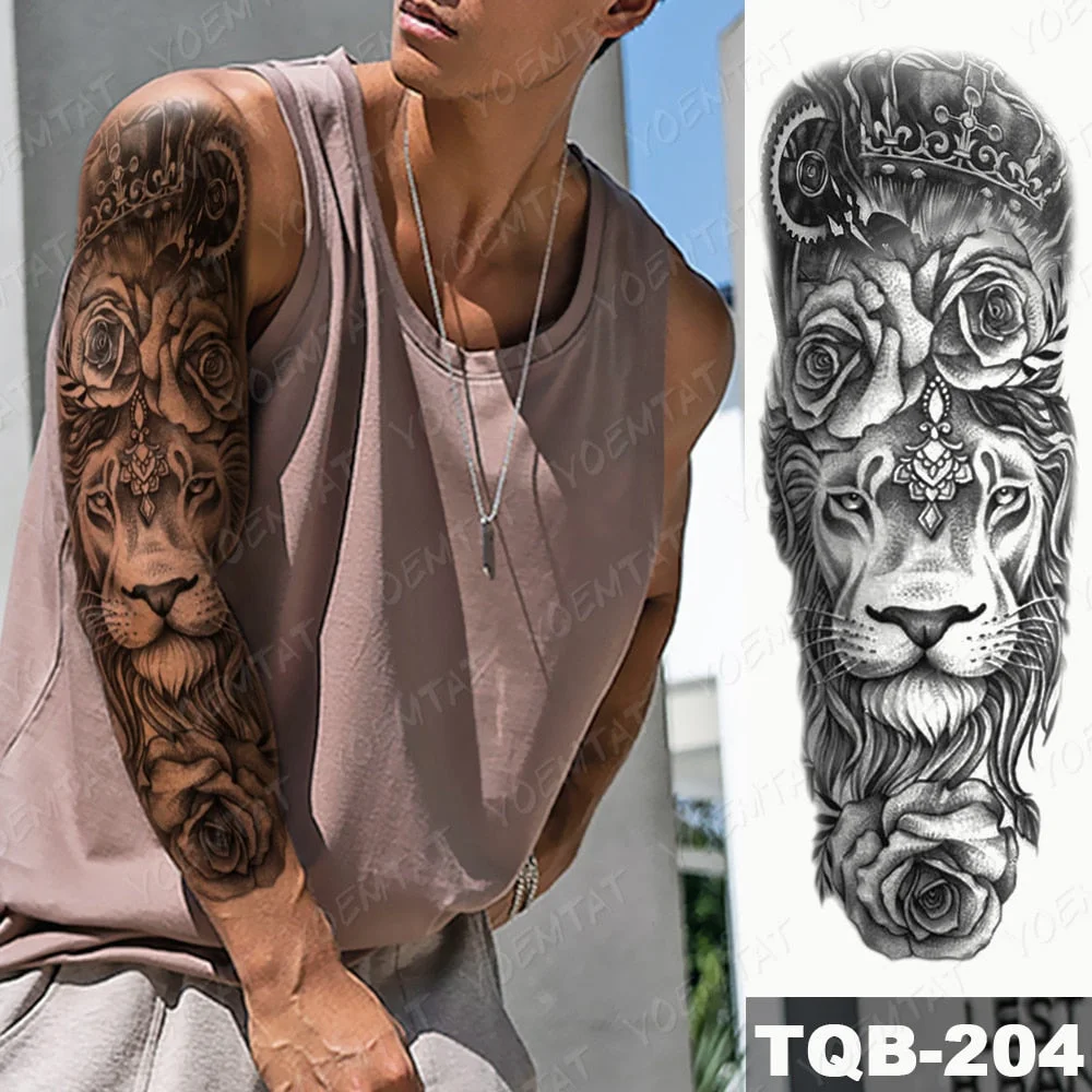 Large Arm Sleeve Tattoo Warrior Soldier Dragon Waterproof Temporary Tatto Sticker King Lion Universe Body Art Full Fake Tatoo