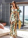 Off-neck Print Split-side Maxi Dress