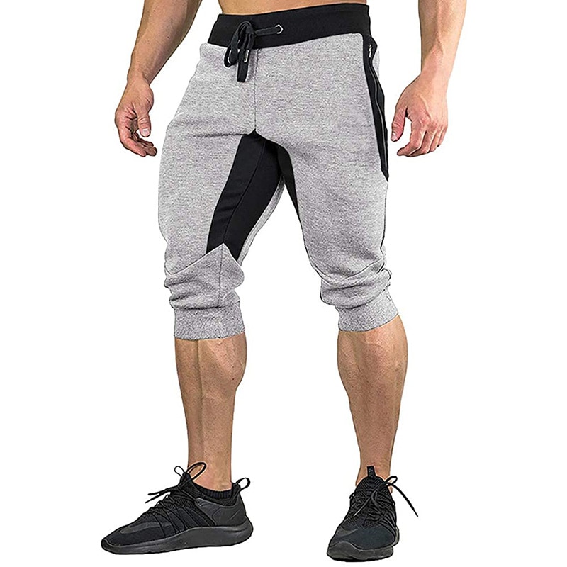 Men's  3/4 Length Cotton Summer Sweatpants Zipper Pockets Drawstring Gym Training Workout Shorts