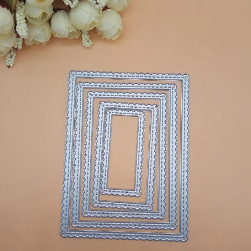 Scallop Rectangle Stitched Sewing line Frame Cutting Dies Scrapbooking Dies Metal Embossing Stamps and die for Card Making DIY