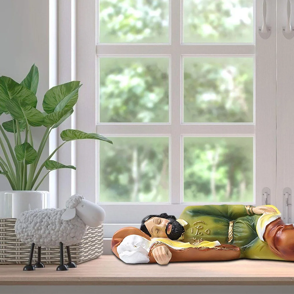 Saint Joseph Sleeping Statue Resin Figurine Christian Yard Desktop Decor