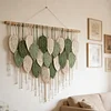 (Finished Product)Bohemian Handmade Leaf Wall Art No Drilling Handmade Craft Macrame Wall Decor Handmade Woven Leaf Tapestry for Apartment Living Room Bedroom Nursery Backdrop