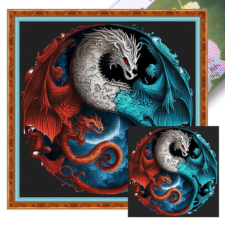 Tai Chi Double Dragon Diagram 11CT Stamped Cross Stitch 45*45CM