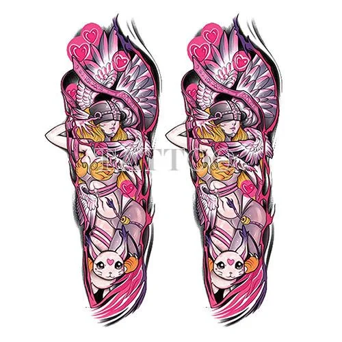 Japanese Devil Dark Sexy Pink Girl Big Size Color Arm Water Transfer Temporary Fake Tattoo Sticker For Men and Women