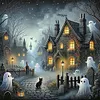 (Multi-Style)Halloween Haunted House-11CT Stamped Cross Stitch 50*50cm/19.69*19.69in tapestrymarket