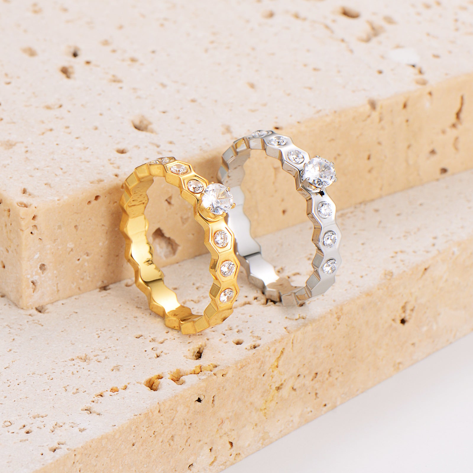 Aml Stainless Steel Korean Version All-Match Diamond-Shaped Diamond Ring For Women