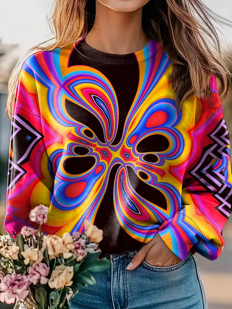 Colorful Graphic Art Print Casual Sweatshirt