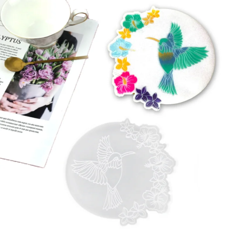 2Pcs Floral Hummingbird Coaster Resin Mold