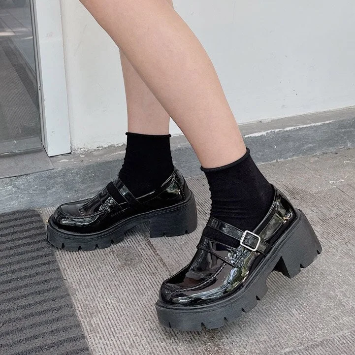 Lolita shoes platform High Heels Shoes Women Pumps Patent Leather Platform Shoes Woman Round Toe Mary Jane Shoes chunky Loafers