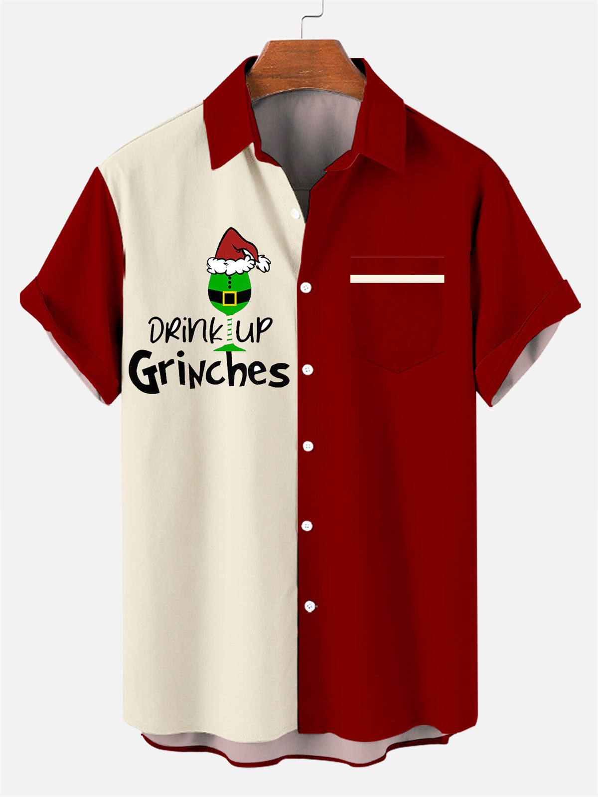 Men's Christmas Contrast Design Pattern Short Sleeve Shirt PLUSCLOTHESMAN