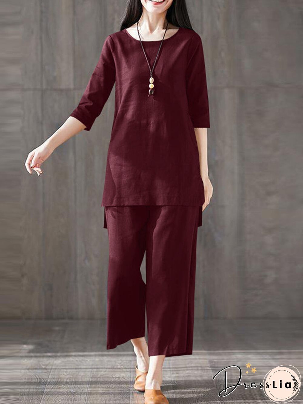 Solid Pocket High-low Slit Straight Leg Two Pieces Suit